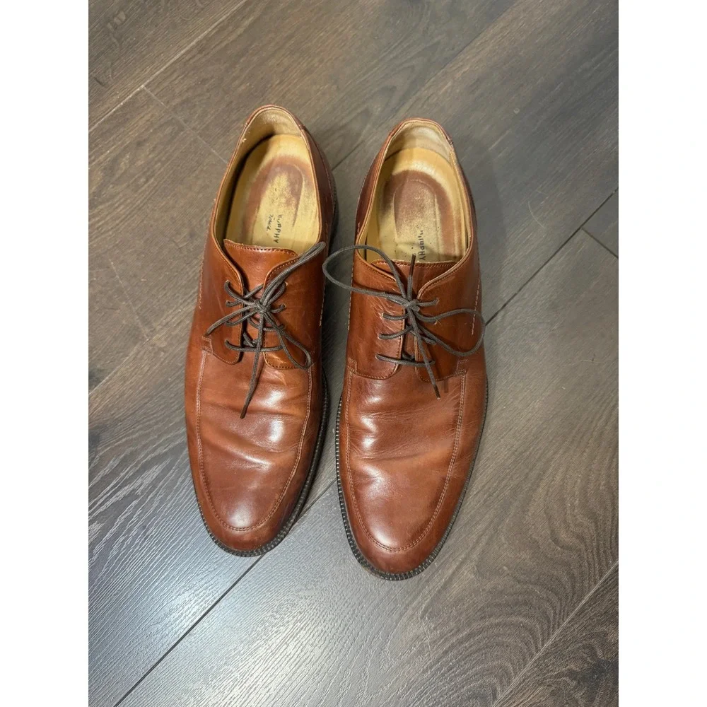 Johnston & Murphy Mens 11 M Tan Leather Apron Toe Oxford Dress Shoes
